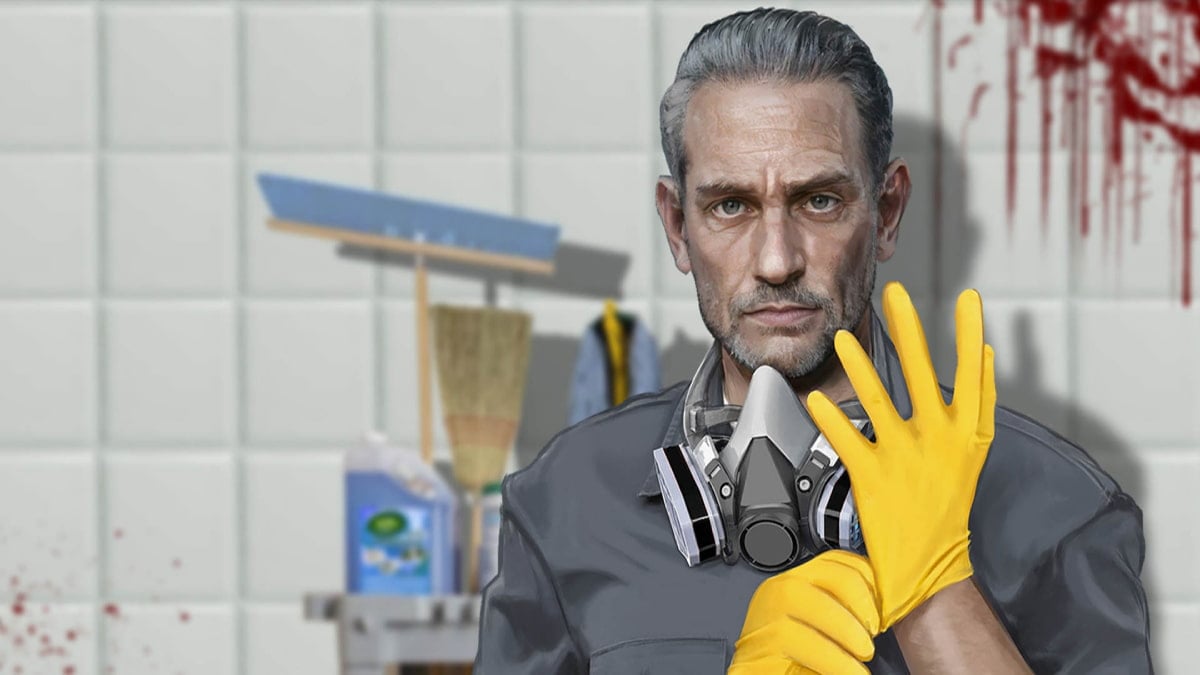 Crime Scene Cleaner character putting gloves on