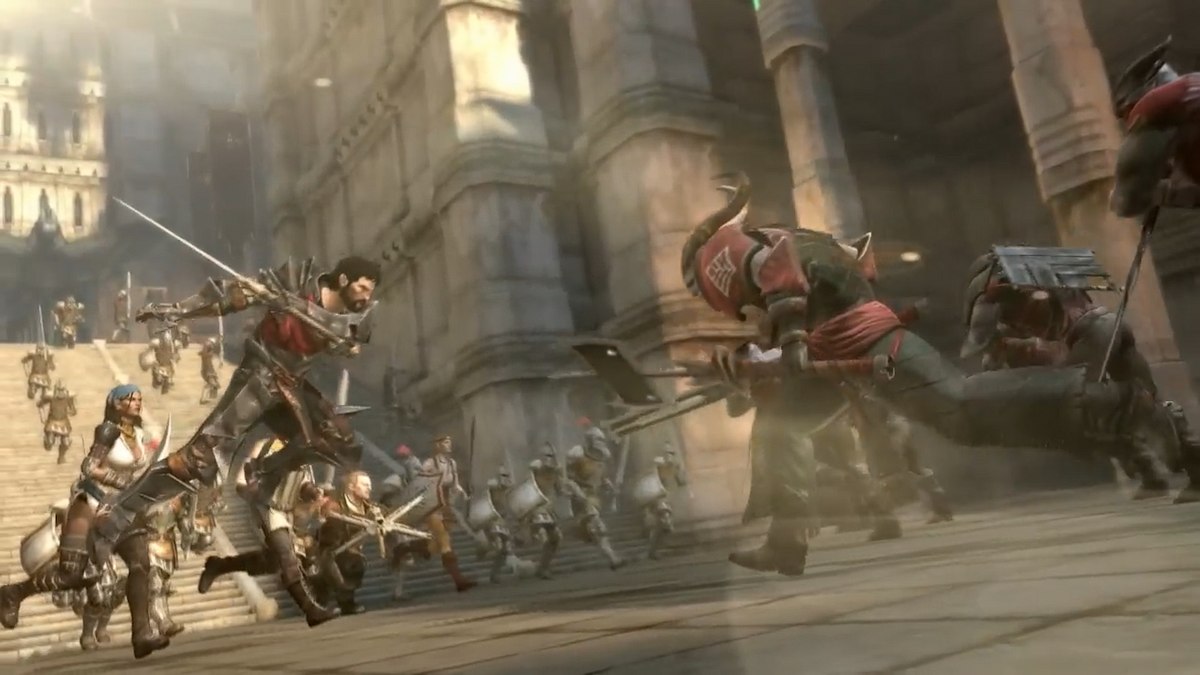 A fight between the Qunari and Hawke's party in Dragon Age 2.