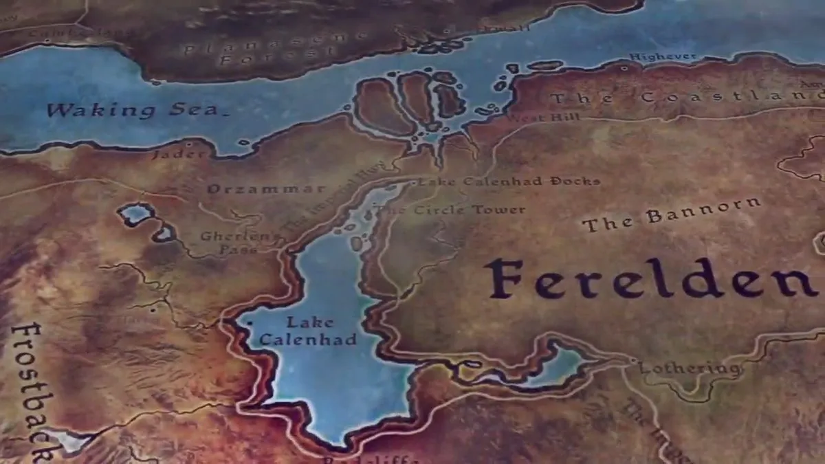 The Dragon Age: Origins map showing part of Ferelden.