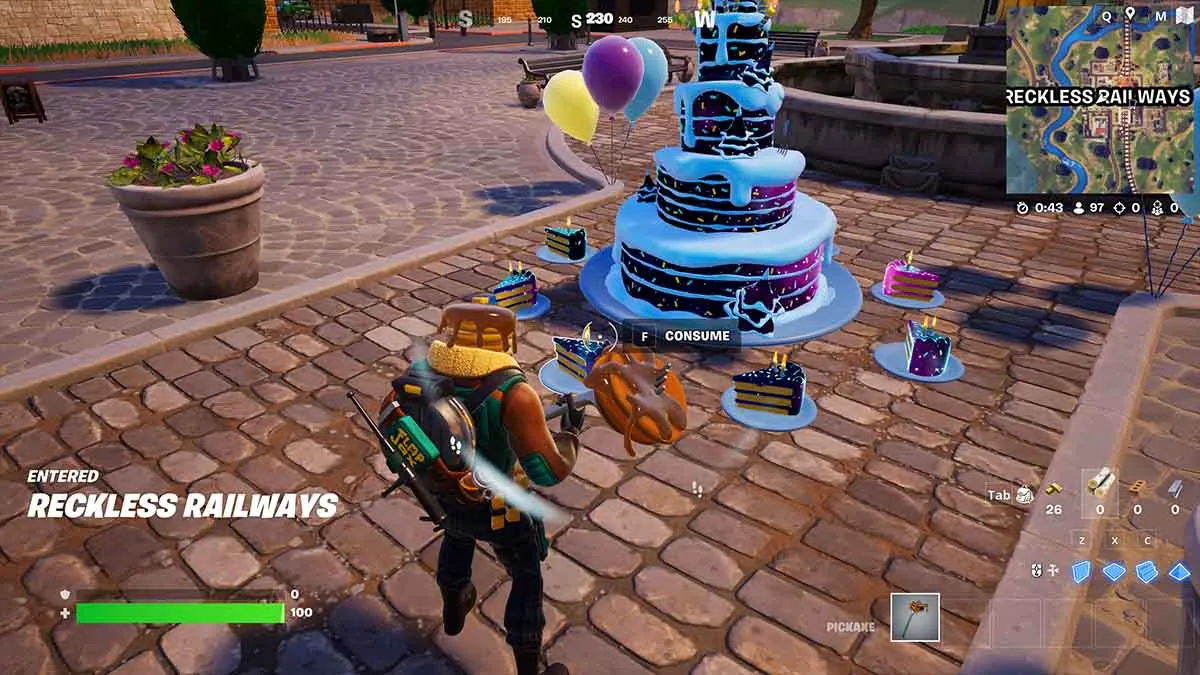 Fortnite player consuming Birthday Cake