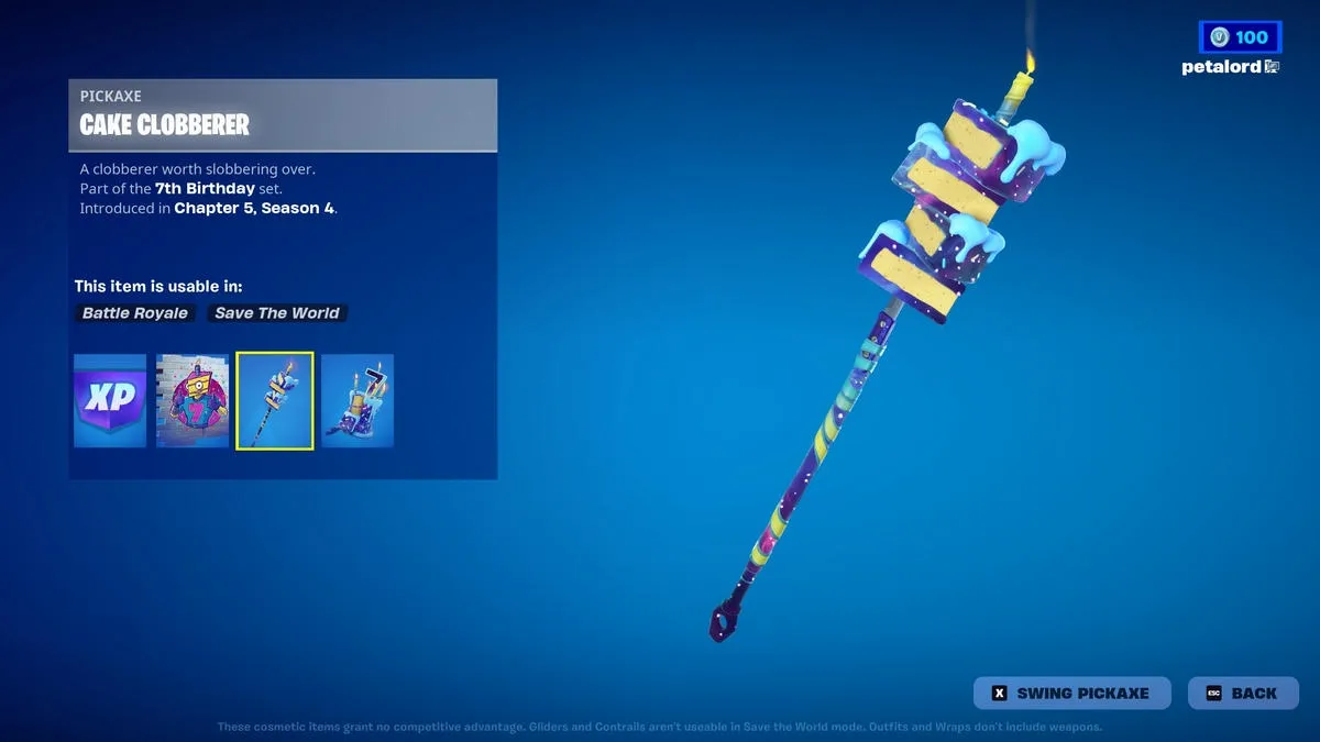 Fortnite 7th Birthday Reward Cake Clobberer Pickaxe