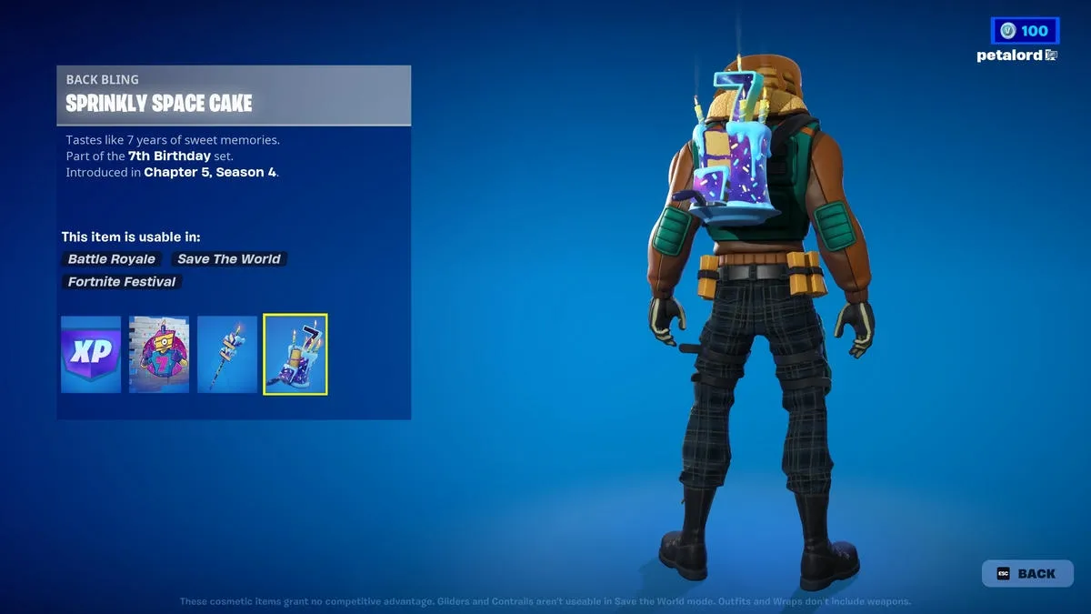 Fortnite 7th Birthday Reward Sprinkly Space Cake Back Bling