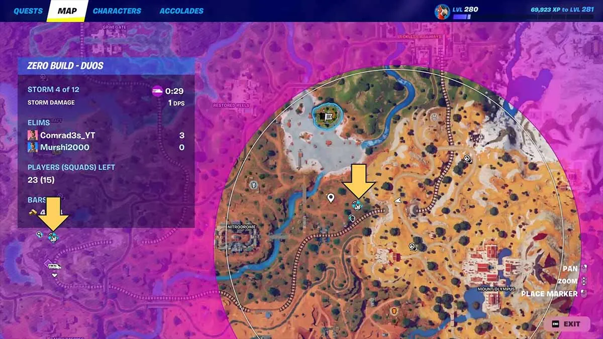 Fortnite map indicating Forecast Tower