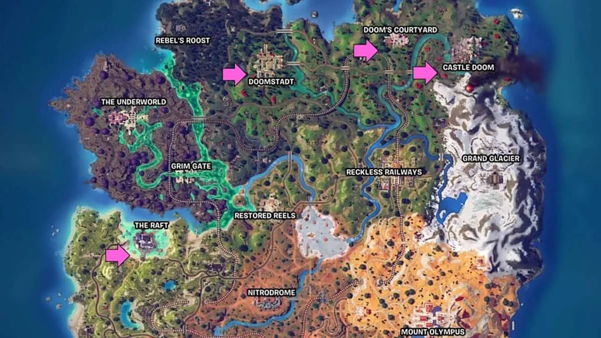 Fortnite map with points of interest