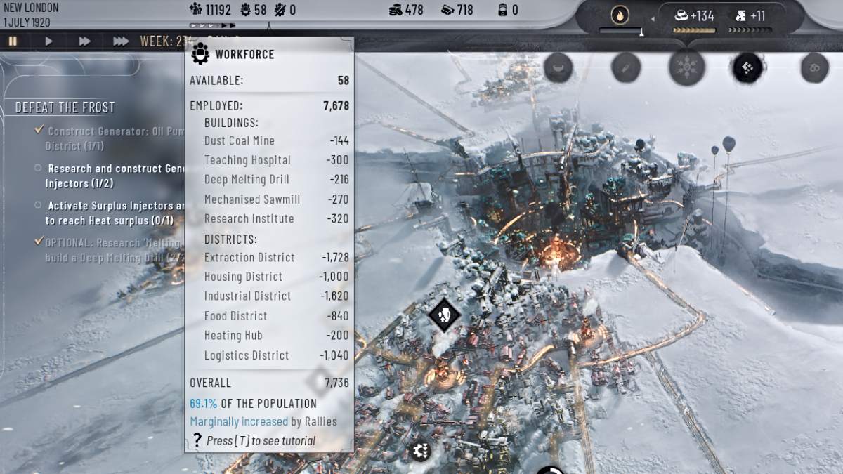 Workforce submenu in Frostpunk 2