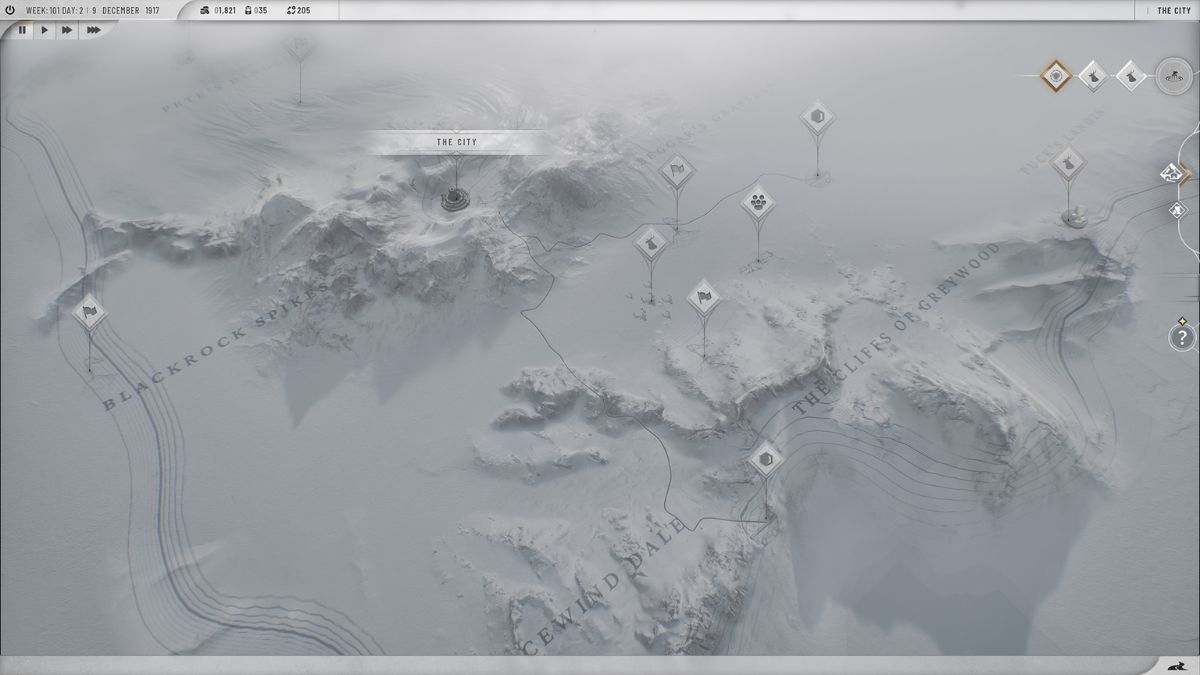 Frostpunk 2 world map with points of interest