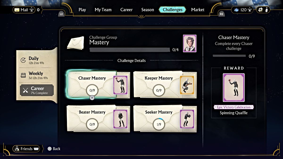 Mastery Challenge menu in Harry Potter Quidditch Champions