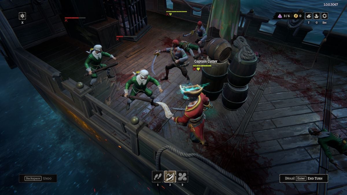 Captain Cutter attacking an enemy in Rogue Waters.