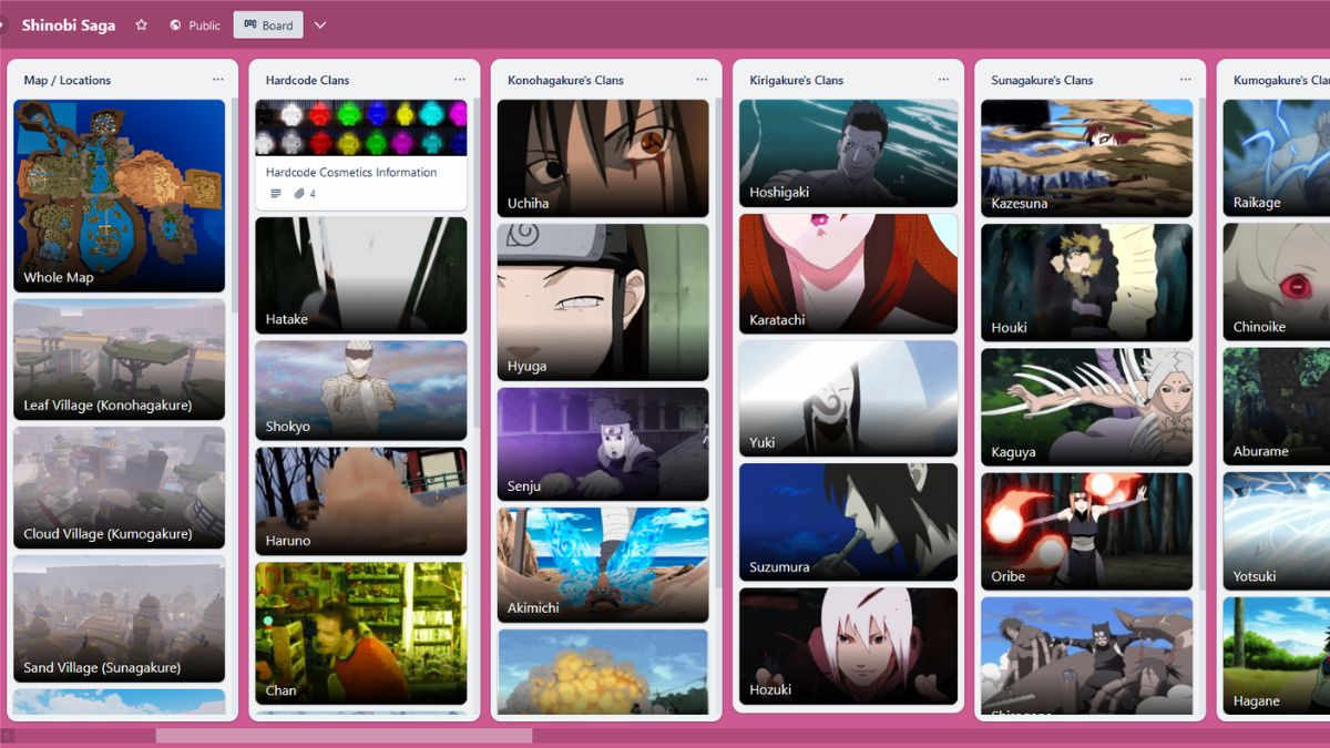 Roblox Shinobi Saga Trello cards