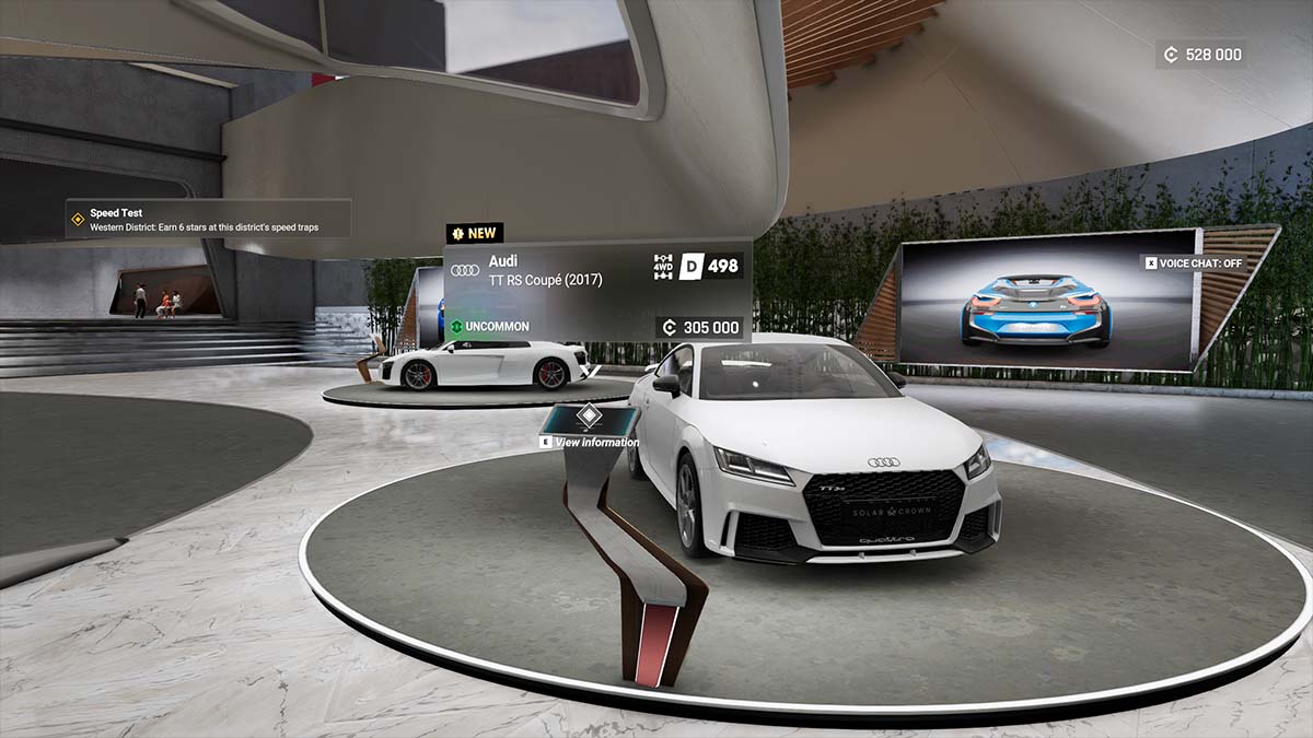 Test Drive Unlimited Solar Crown Audi TT RS Coupe on display