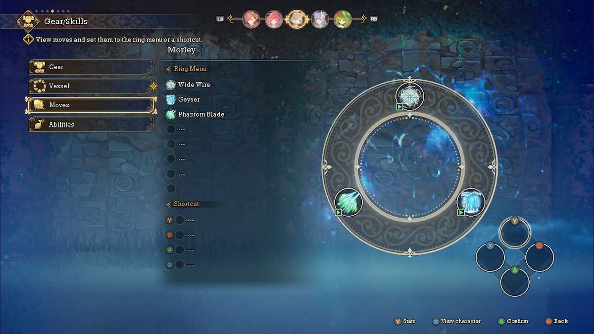 Morley's ability wheel in Visions of Mana.