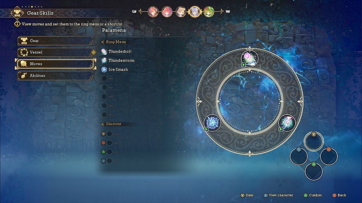 Palamena's ability wheel in Visions of Mana.