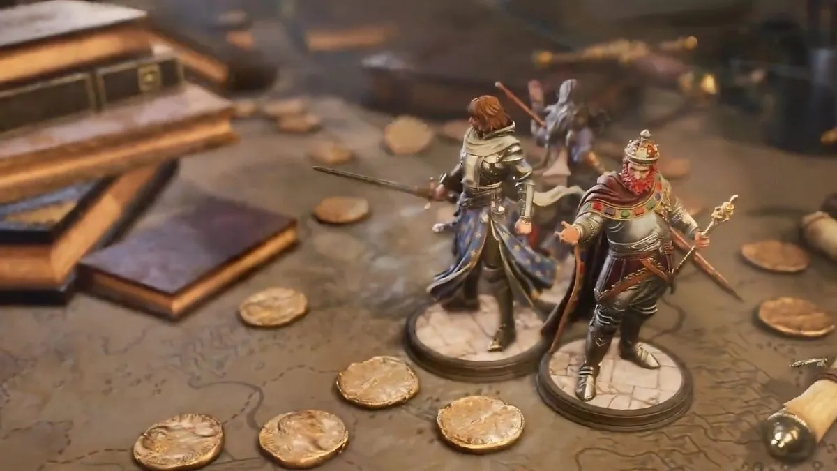 Three hero figures on a table in Age of Empires mobile