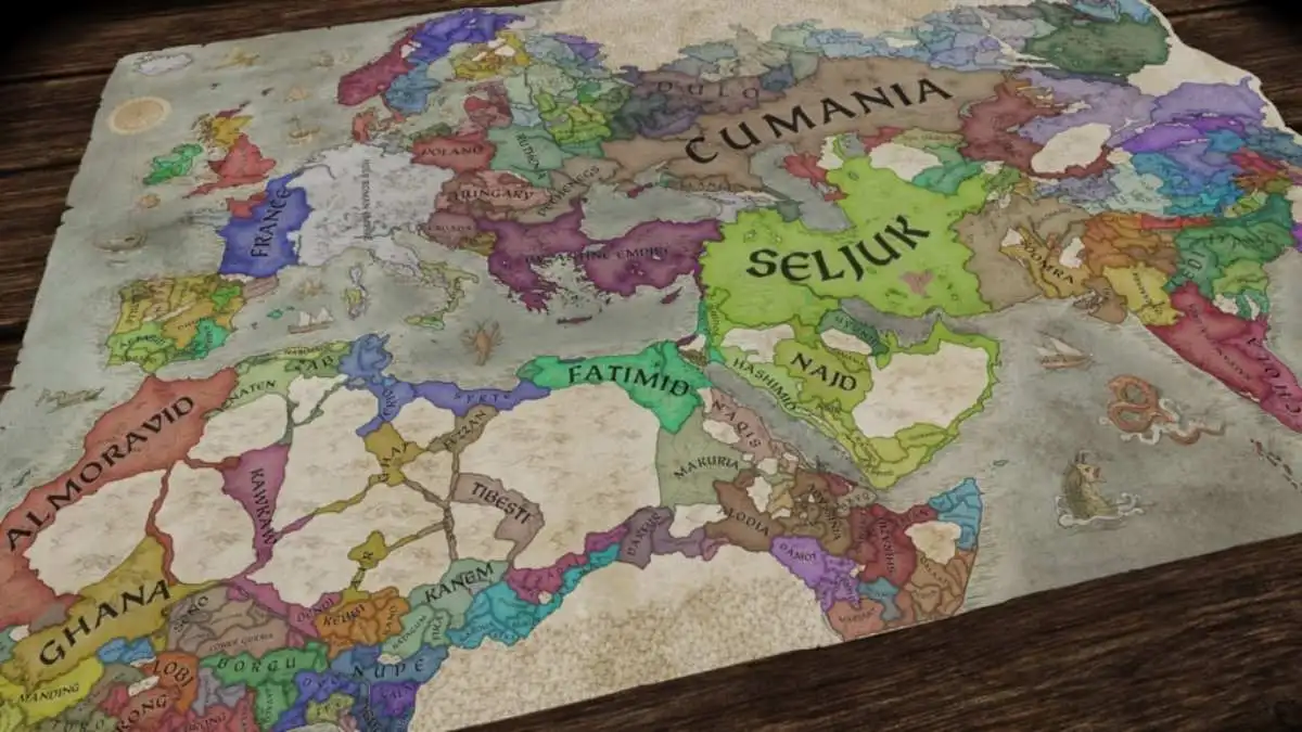 Map of entire realm in Crusader Kings 3.