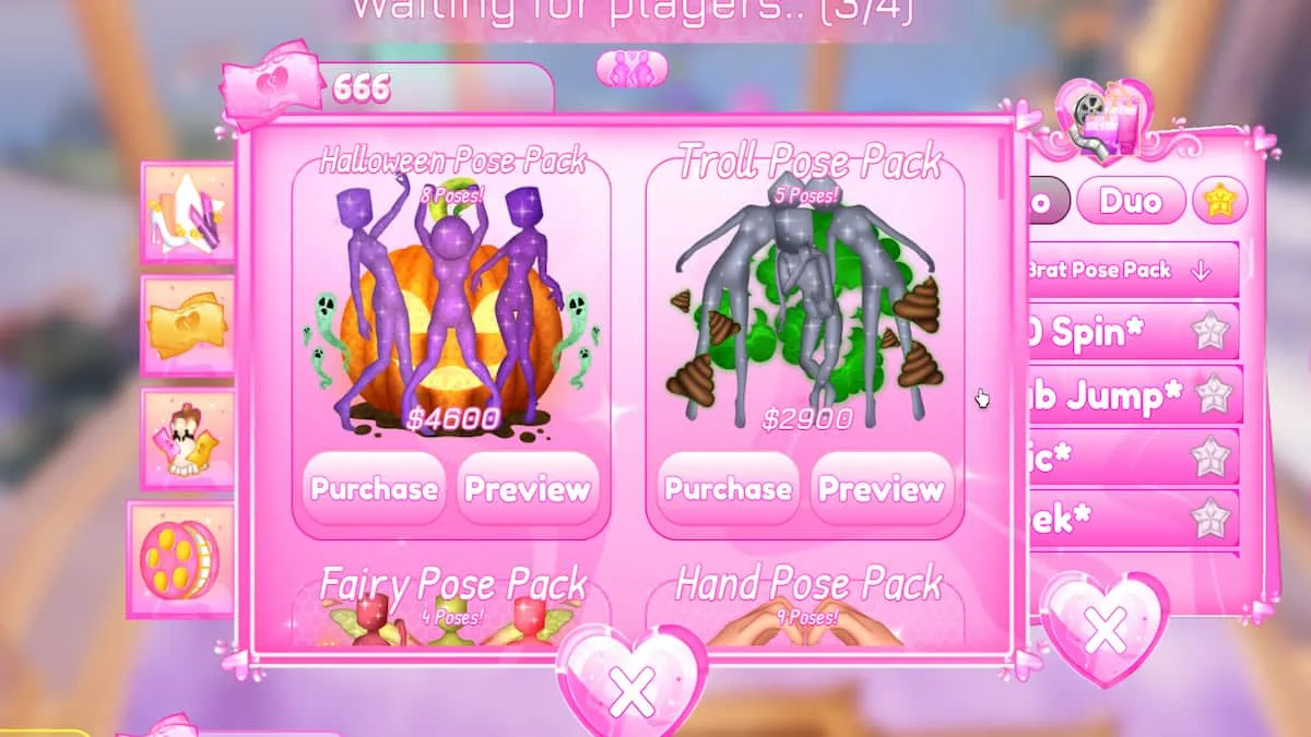 The Pose Pack menu in DTI