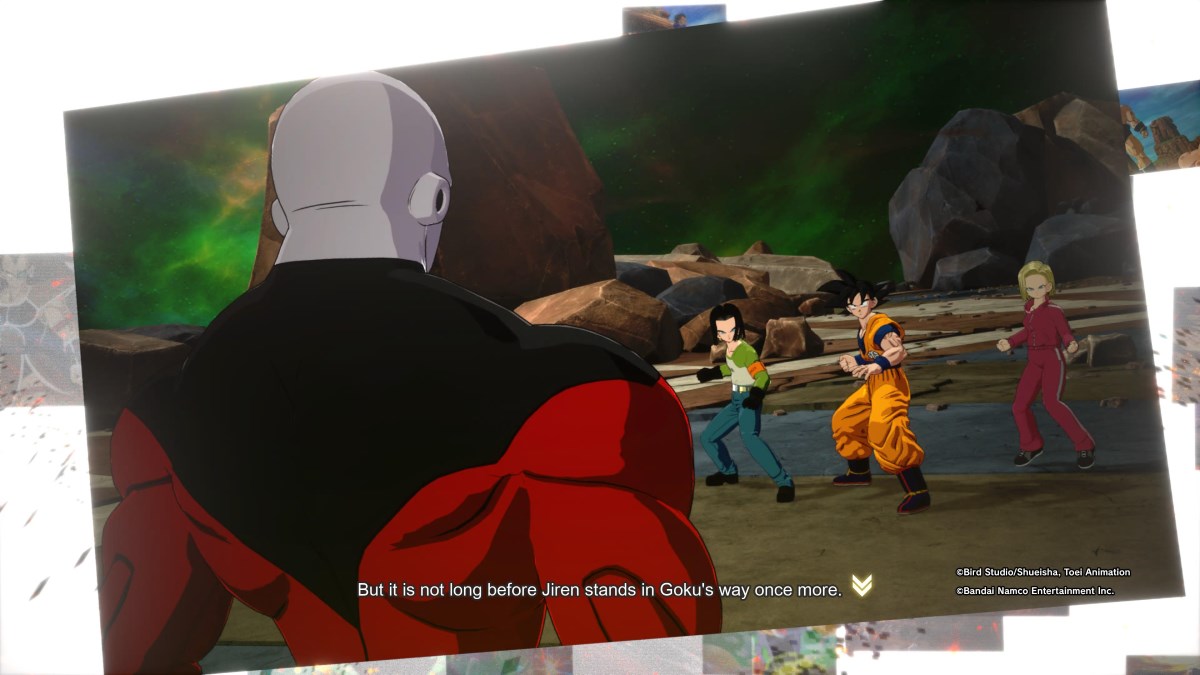 Jiren facing off against Universe 7 in Dragon Ball Sparking Zero.