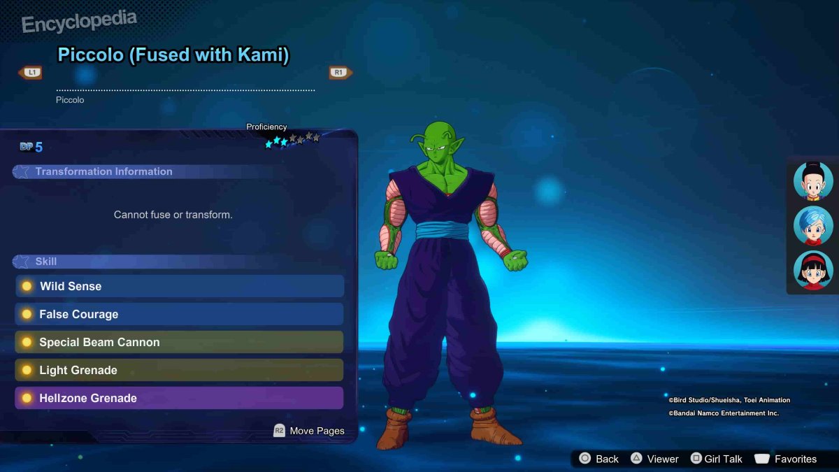 Piccolo in Dragon Ball Sparking Zero's Encyclopedia Mode.