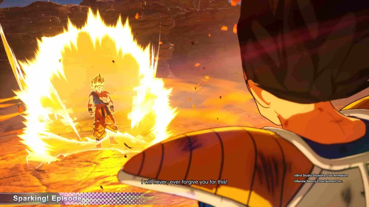 Goku goin Super Saiyan on earth against Vegeta.