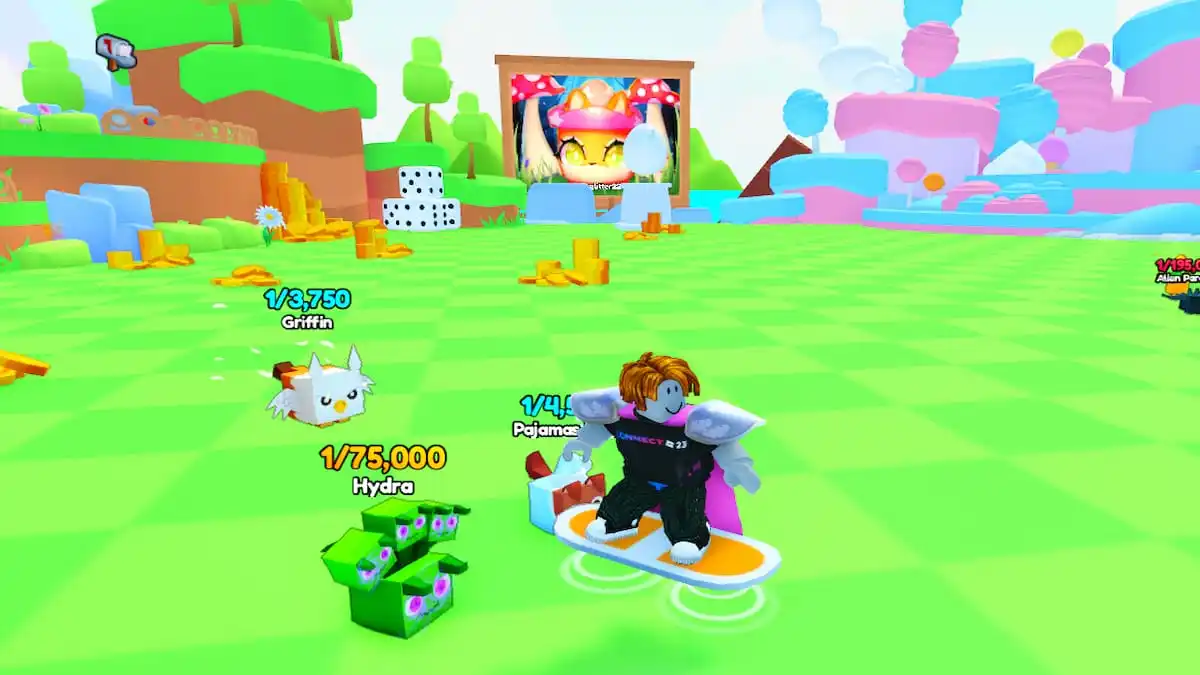 A player travelling on hoverboard in PETS GO