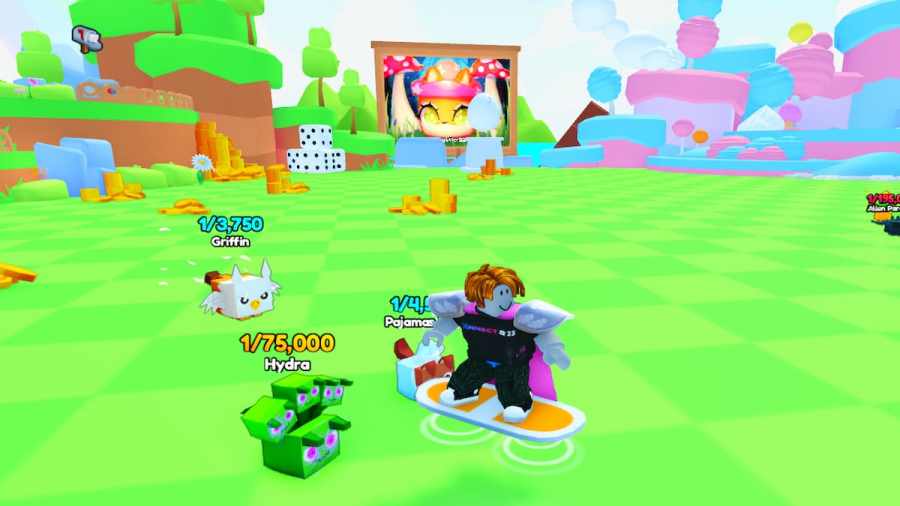 A player travelling on hoverboard in PETS GO