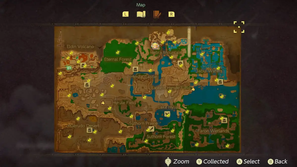 A map containing every Waypoint in the Legend of Zelda: Echoes of Wisdom