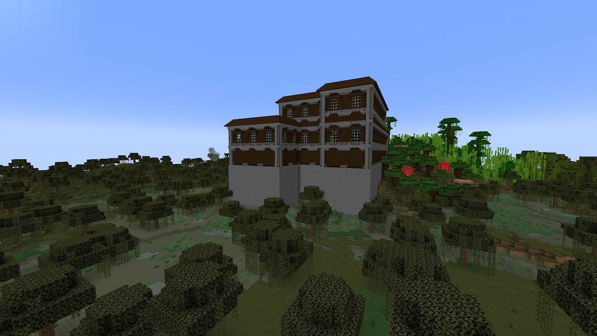 A Minecraft Woodland Mansion in a Swamp biome