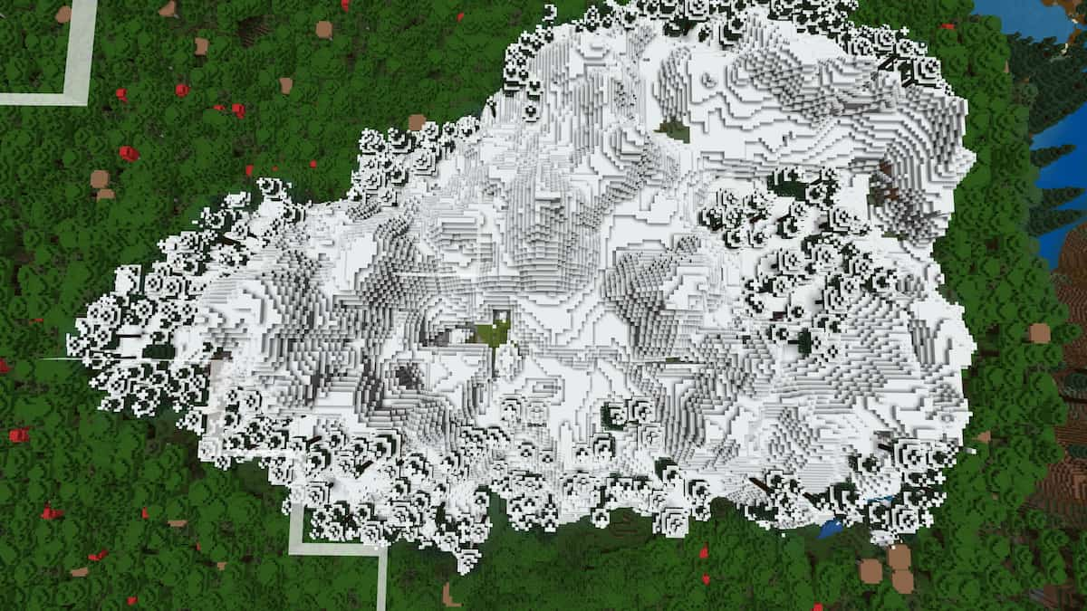 A Minecraft mountaintop with a Lush Cave