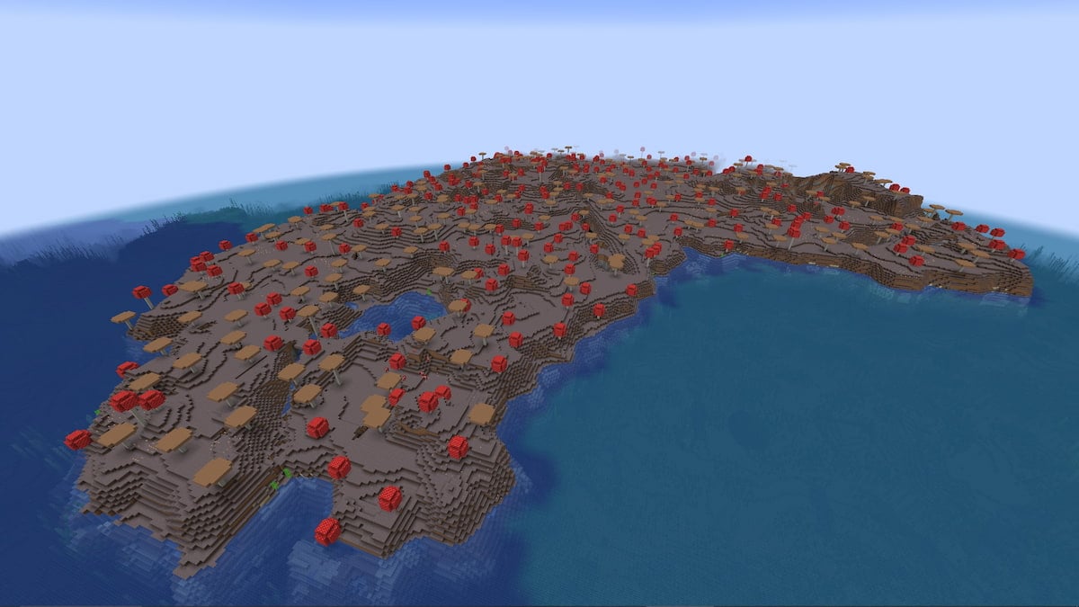 A crescent-shaped Mushroom Island in Minecraft