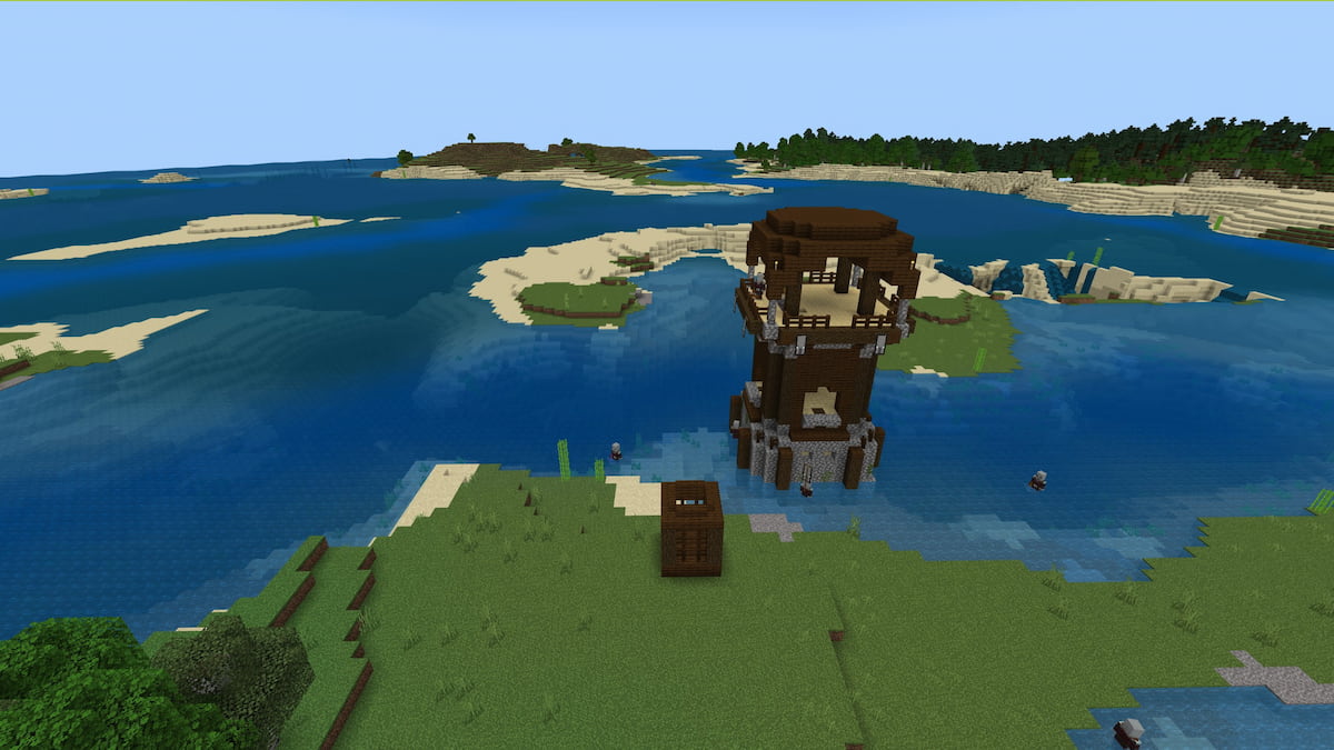 A Pillager Outpost in a river above a Trial Chambers in Minecraft