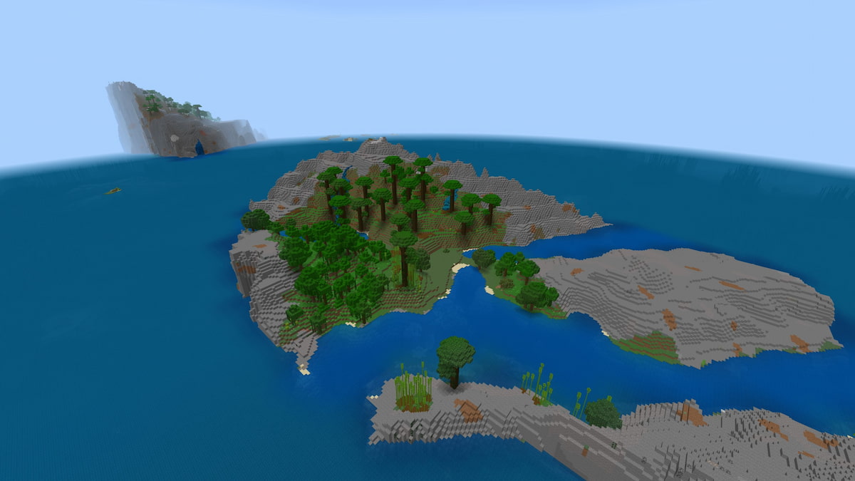 A set of two Stony Shores islands in Minecraft