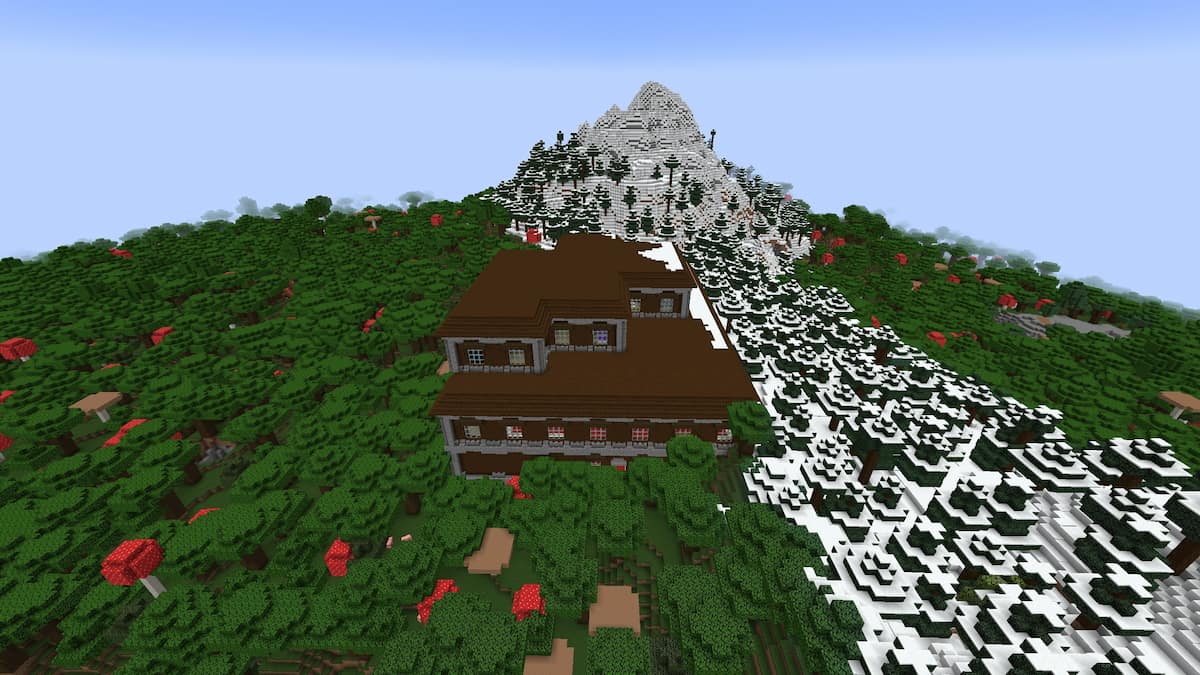 A Woodland Mansion on a snowy Grove biome in Minecraft