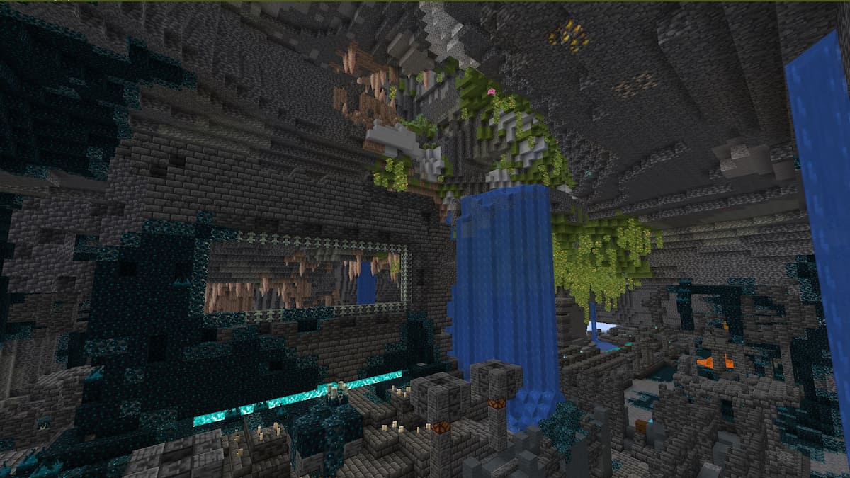 A Minecraft Ancient City with a Lush Cave and a Dripstone Cave