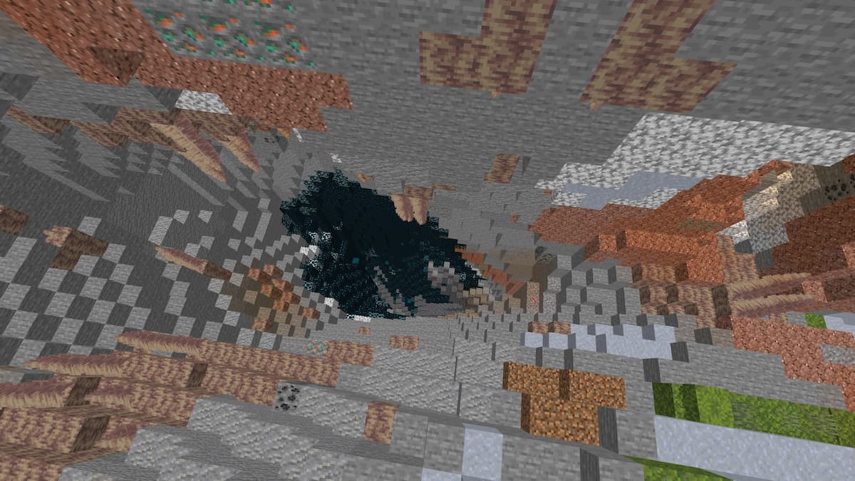 A Deep Dark biome beneath a Dripstone Cave in Minecraft