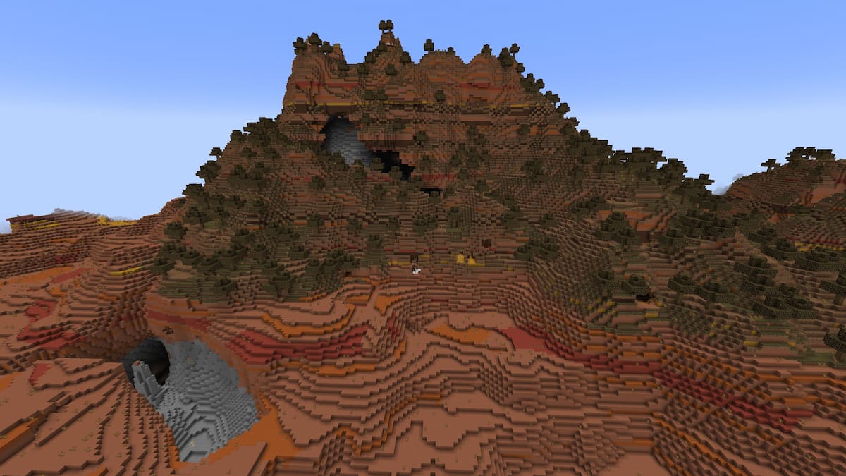 A Mineshaft in a Badlands hill in Minecraft