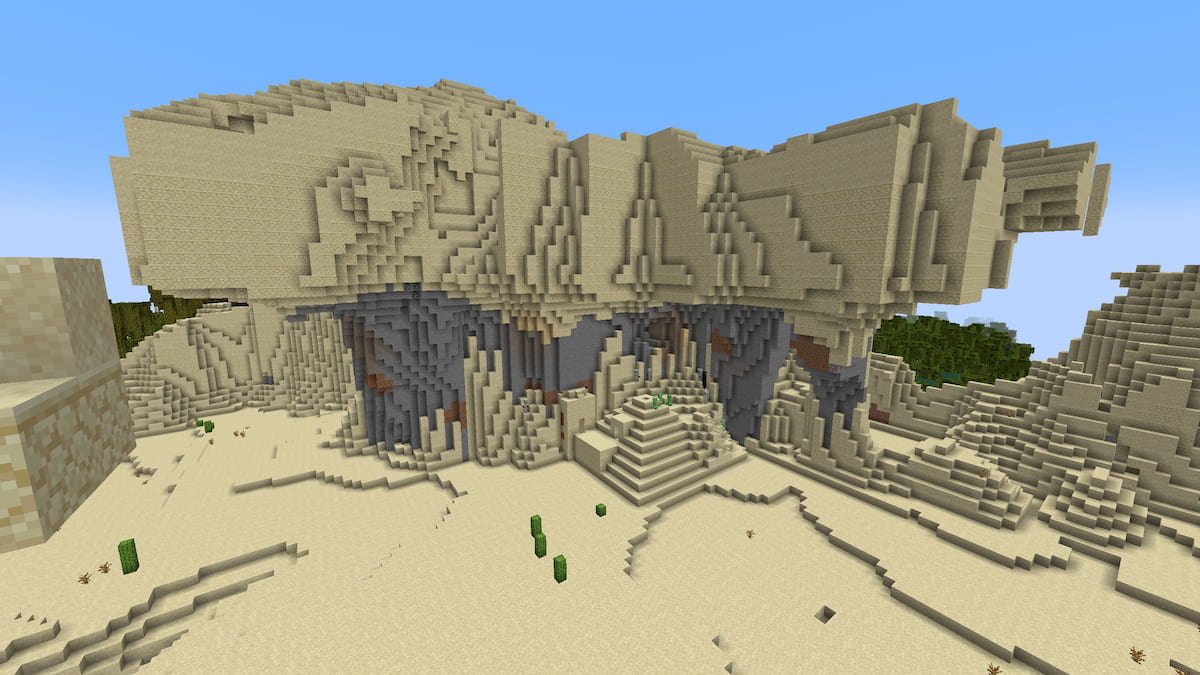 A Desert Temple underneath a Desert cliff in Minecraft