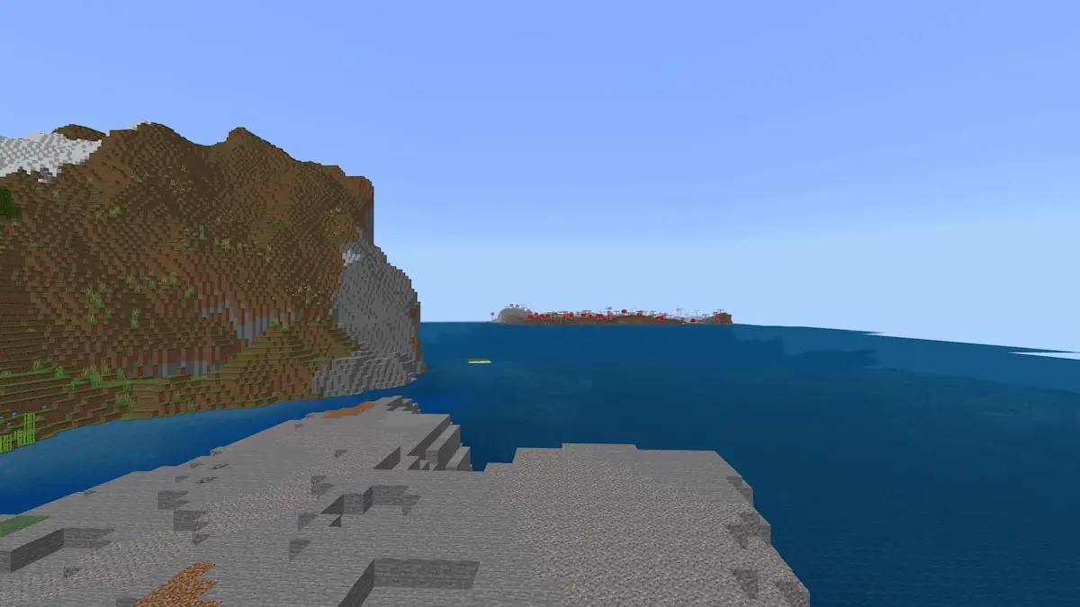 A Mushroom Island visible from the start of a Minecraft world