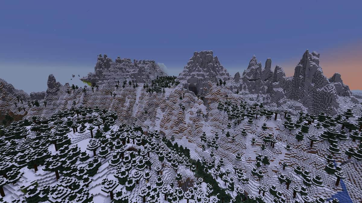 A large Stony Peaks mountain range in Minecraft