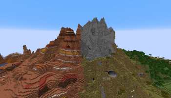 A Minecraft mountain that is half Badlands and half Savanna biome