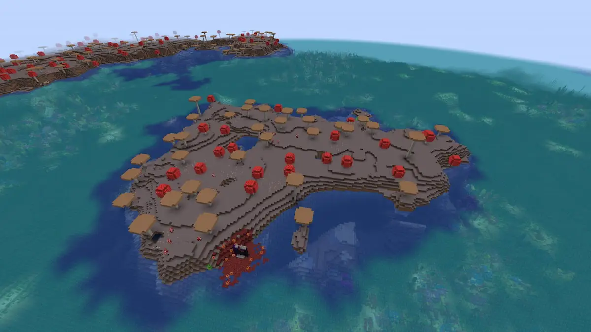 Two Minecraft Mushroom islands in a Coral Reef