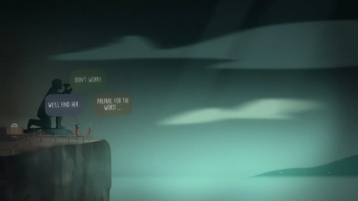 Characters conversing on a cliff in OXENFREE.