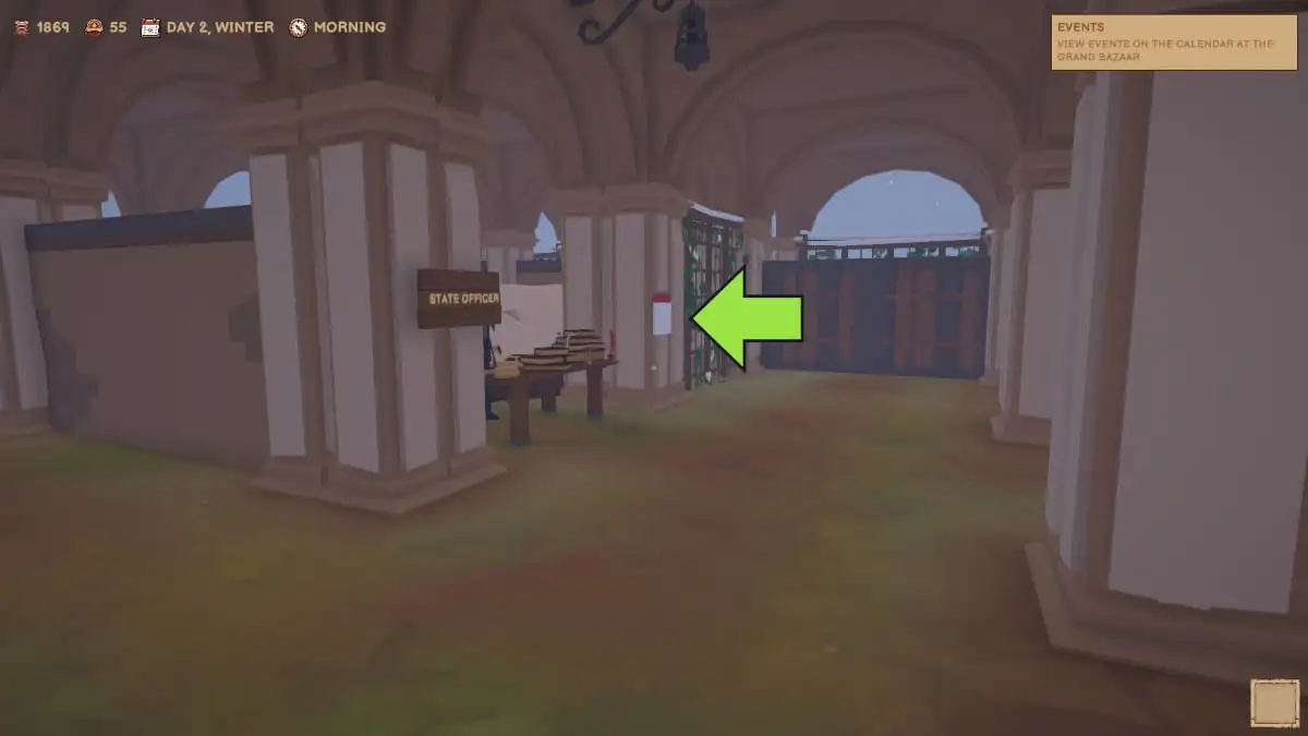 Calendar location in Old Market Simulator.