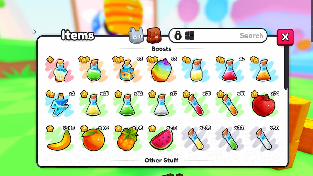 The Items menu in Roblox PETS GO