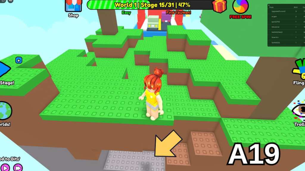 The cave containing the Stage 15 button in the Easy mode of Roblox Find Buttons World One