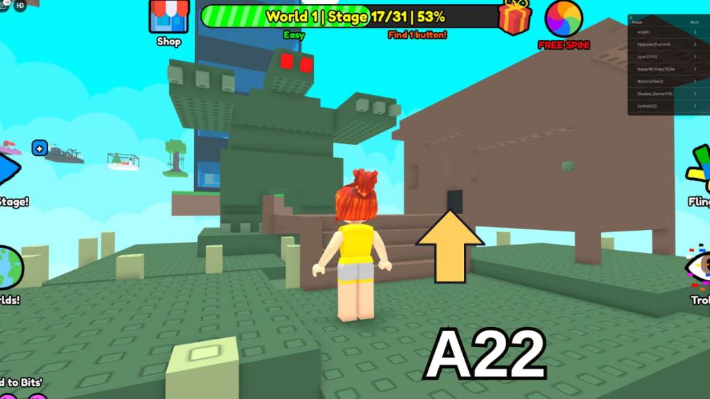 Entering the Hut in Stage 17 in the Easy mode of Roblox Find Buttons World One