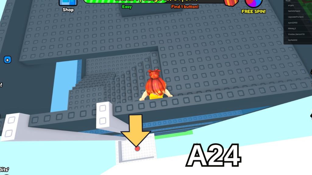 The hidden Stage 18 button in the Easy mode of Roblox Find Buttons World One