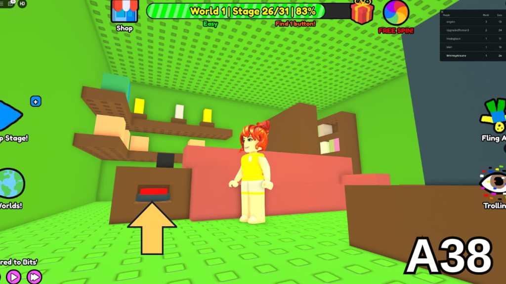 The button hidden in the Stage 26 nightstand in the Easy mode of Roblox Find Buttons World One