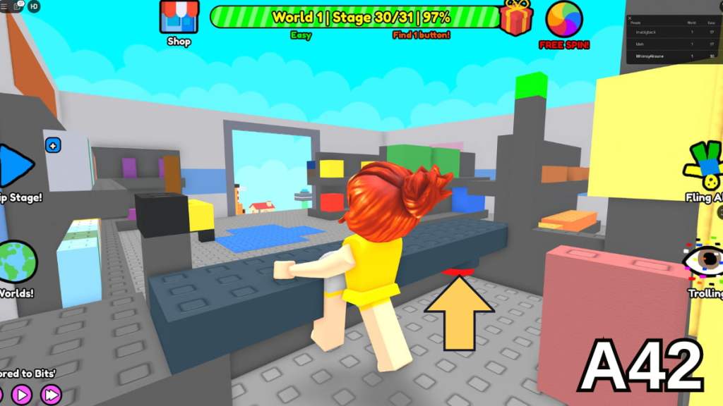 The Stage 30 button in Roblox&rsquo;s Find Button&rsquo;s World One easy mode