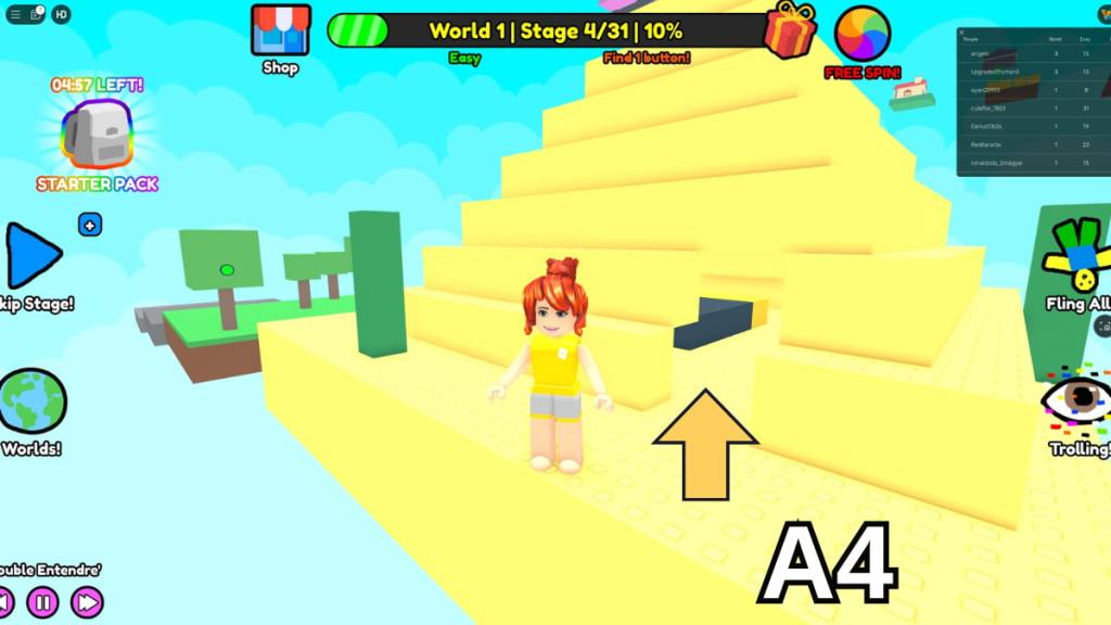 The entrance in the side of the pyramid during Stage Four of the Easy mode of Roblox Find Buttons World One
