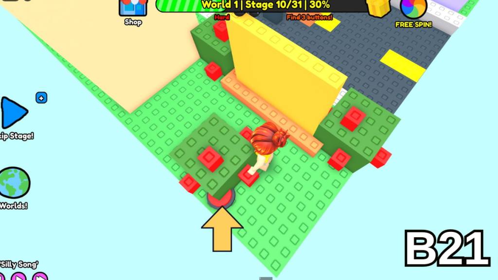 The berry bush button in Stage 10 of the Hard Version of Roblox Find Buttons World One