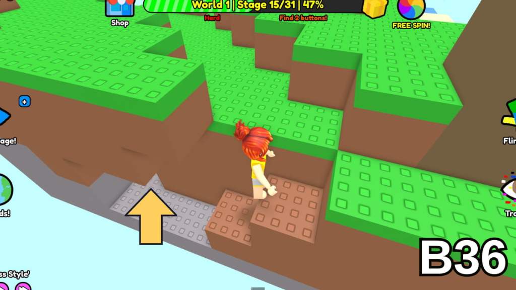 The entrance to a cave holding a button in Stage 15 of the Hard Version of Roblox Find Buttons World One